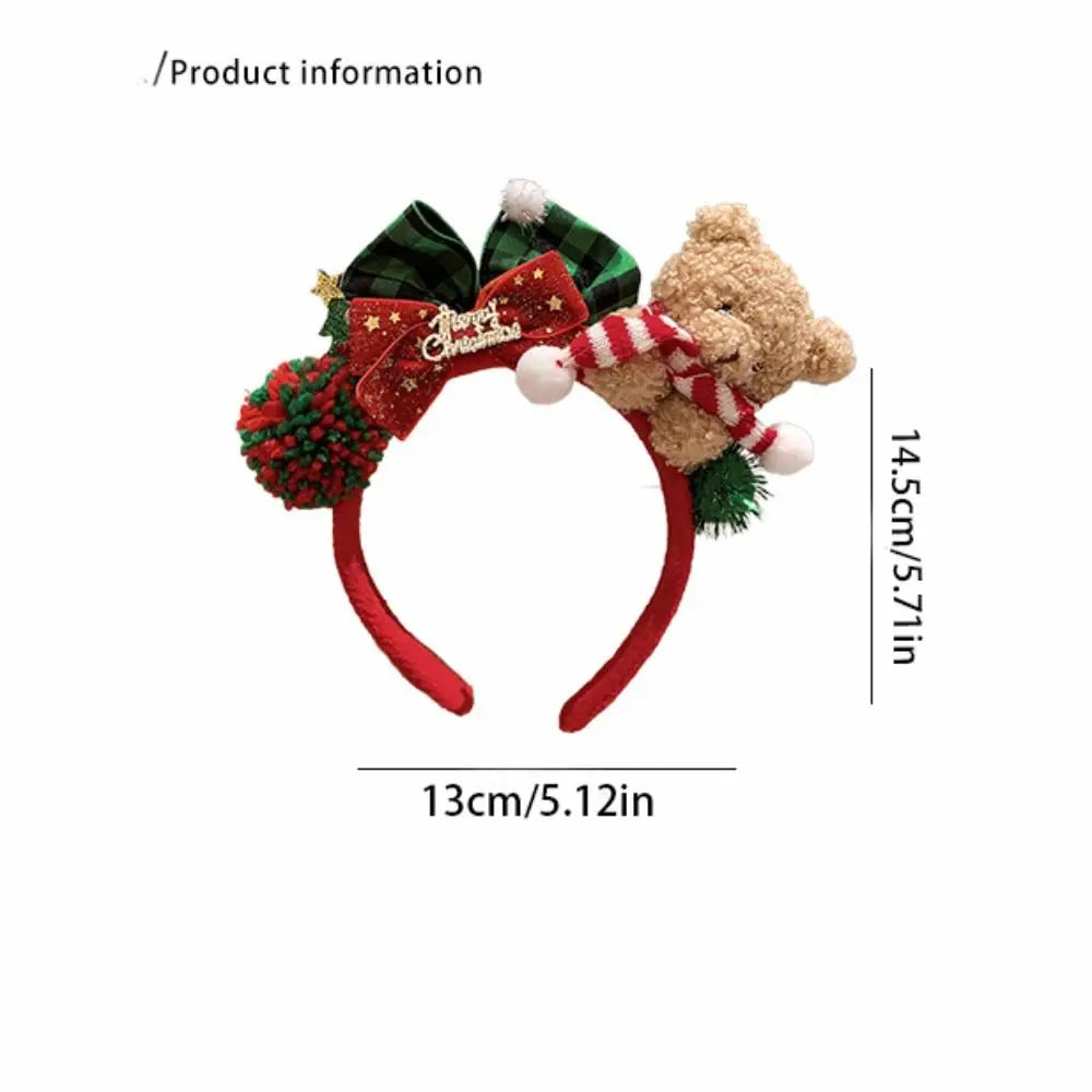 Christmas Headband Decoration | Santa Reindeer Antlers & Red Bowknot | Party Dress Up Plush Red Hair Band