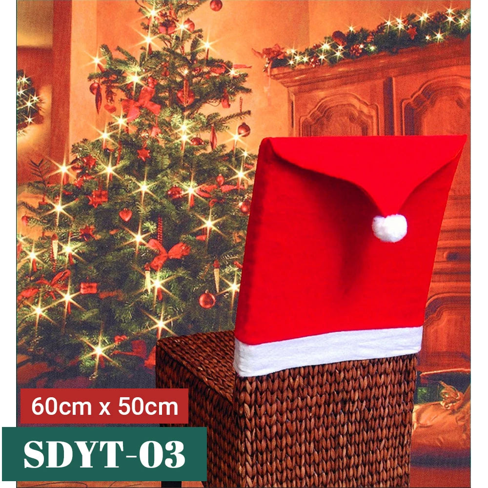 15 Patterns Santa Claus Hat Christmas Chair Covers | Home & Kitchen Dining Room Decoration | Xmas Restaurant & Dinning Home Supplies