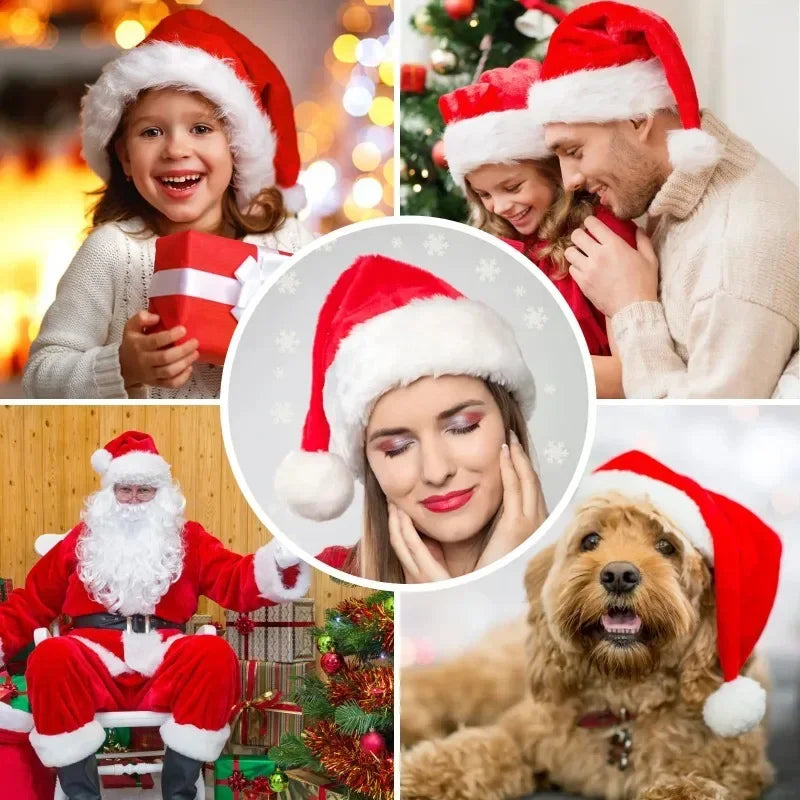 6/1PCS Plush Christmas Hat for Adults & Kids | Soft Velvet Thickened Santa Claus Caps | Xmas New Year Hats Festival Party Decor Gifts