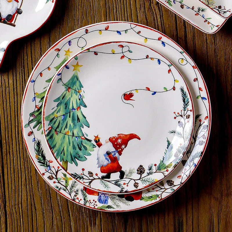 Goblin Series Ceramic Plate | Large Dinner Plate & Rectangle Tray | Christmas Tableware with Underglaze Finish