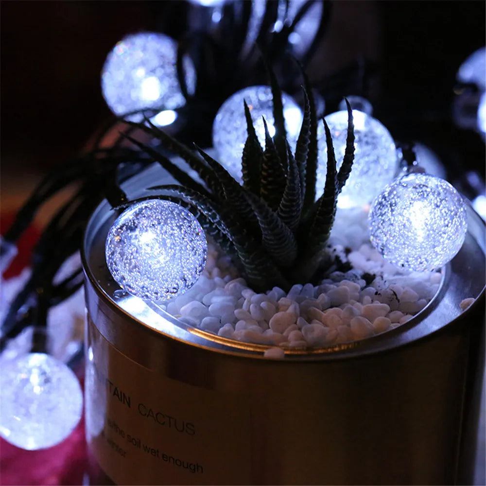 LED Solar String Lights – Outdoor Waterproof Bubble-Bead Fairy Lights with 8 Modes for Garden, Wedding & Christmas Decor