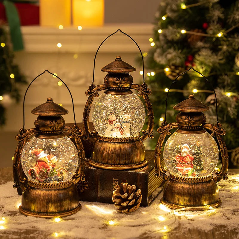 LED Christmas Snow Globe Lantern Music Box – Lighted Holiday Night Lamp for Home, Desktop & Festive Decoration