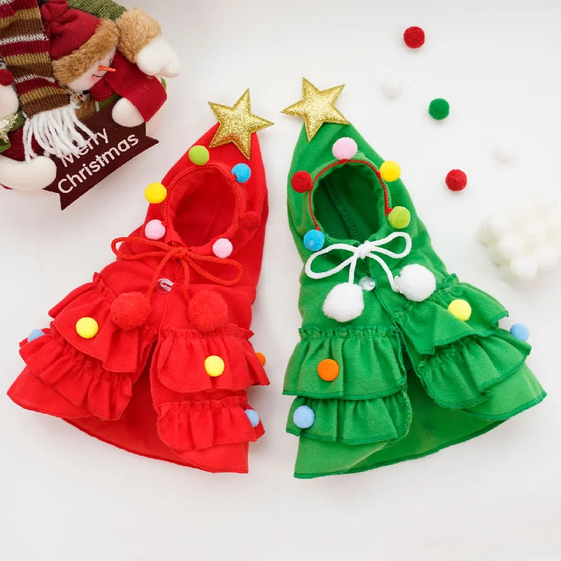 Merry Christmas Pet Clothes Dog Cloak & Pet Cape Shawl | Puppy Cosplay Santa Tree Costume Festival Coat Supplies
