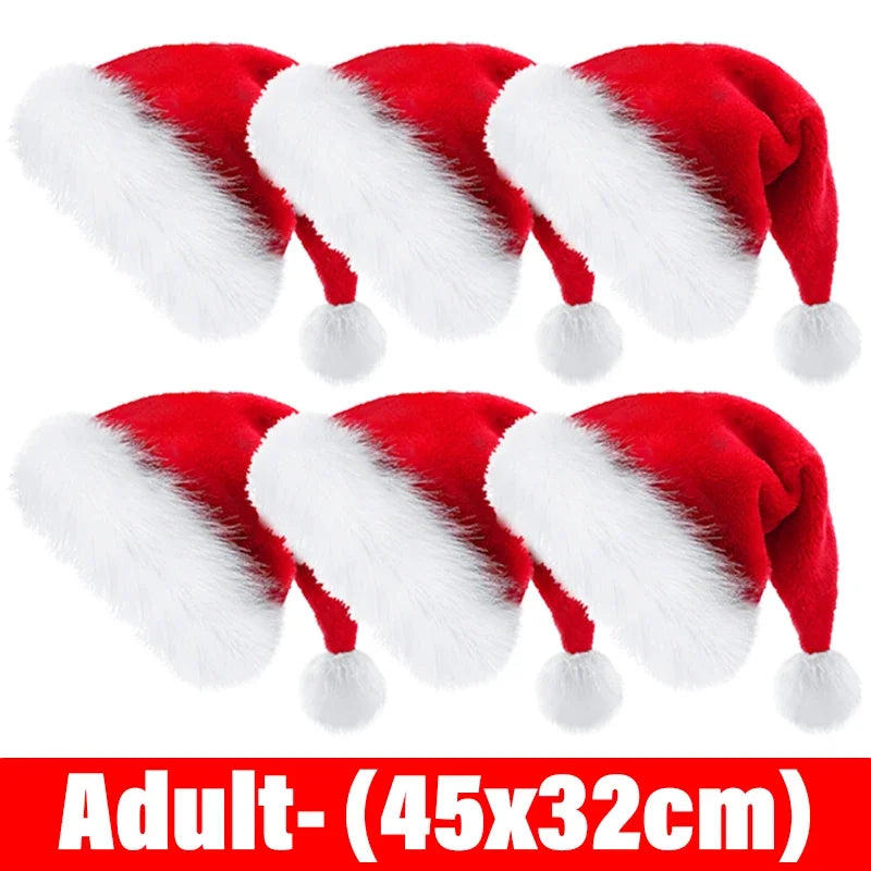 6/1PCS Plush Christmas Hat for Adults & Kids | Soft Velvet Thickened Santa Claus Caps | Xmas New Year Hats Festival Party Decor Gifts