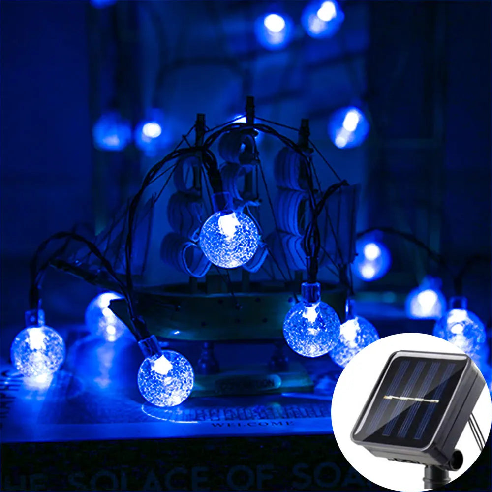 LED Solar String Lights – Outdoor Waterproof Bubble-Bead Fairy Lights with 8 Modes for Garden, Wedding & Christmas Decor