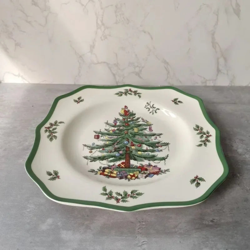 Holiday-Themed Christmas Ceramic Plates & Cutlery Sets | Dinner Plates, Bowls, Mugs, & Saucers Tableware Collection