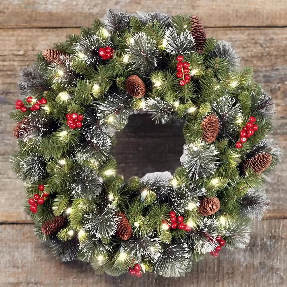 20-60cm LED Christmas Pinecone Wreath | Red Berries Artificial Xmas Wreath | New Year Party DIY Decoration to Add Christmas Vibe