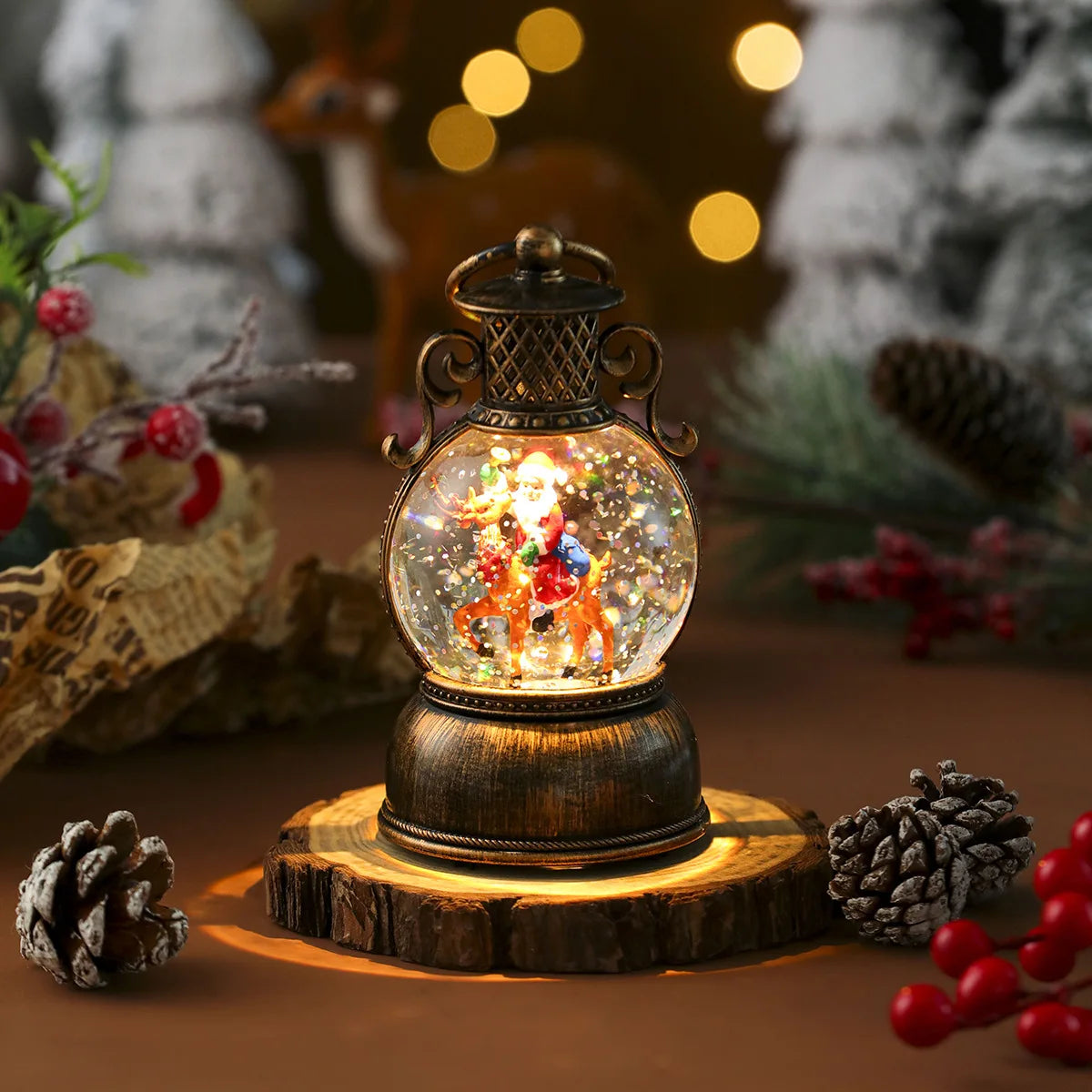 Santa Claus with Music Floating Snow Ornaments Christmas Tree Luminous Bedside Lamp Snowman Night Light New Year Gifts