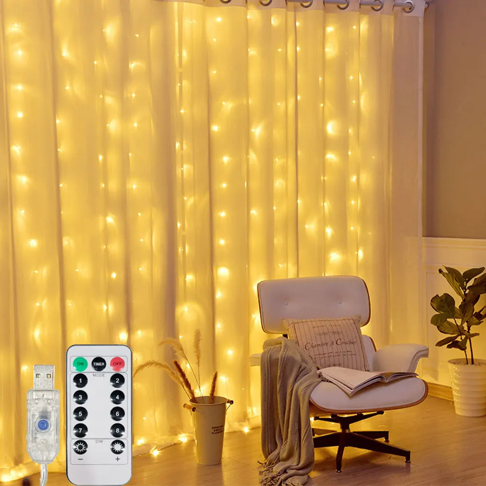 USB Curtain String Lights – 8-Mode Fairy LED Garland for Christmas, Halloween, Wedding, Party & Bedroom Decor