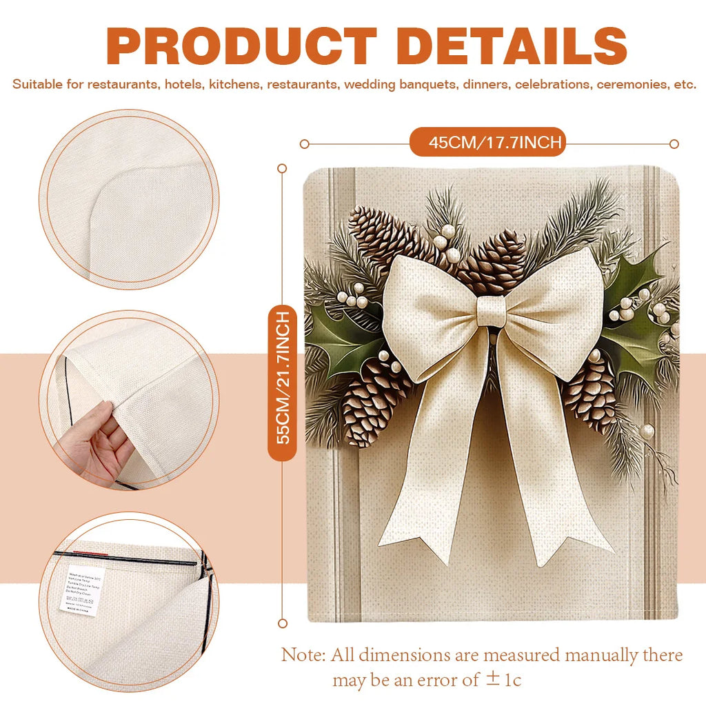 4pcs/set Christmas Bow Chair Cover (45x55cm) | Dining Seat Covers for Table Decoration | Dining Room, Bar & Banquet Party Supplies