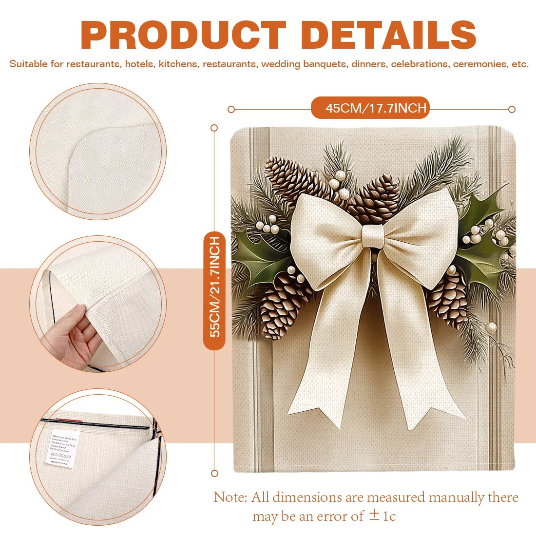 4pcs/set Christmas Bow Chair Cover (45x55cm) | Dining Seat Covers for Table Decoration | Dining Room, Bar & Banquet Party Supplies