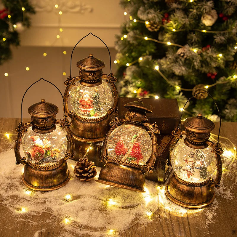LED Christmas Snow Globe Lantern Music Box – Lighted Holiday Night Lamp for Home, Desktop & Festive Decoration