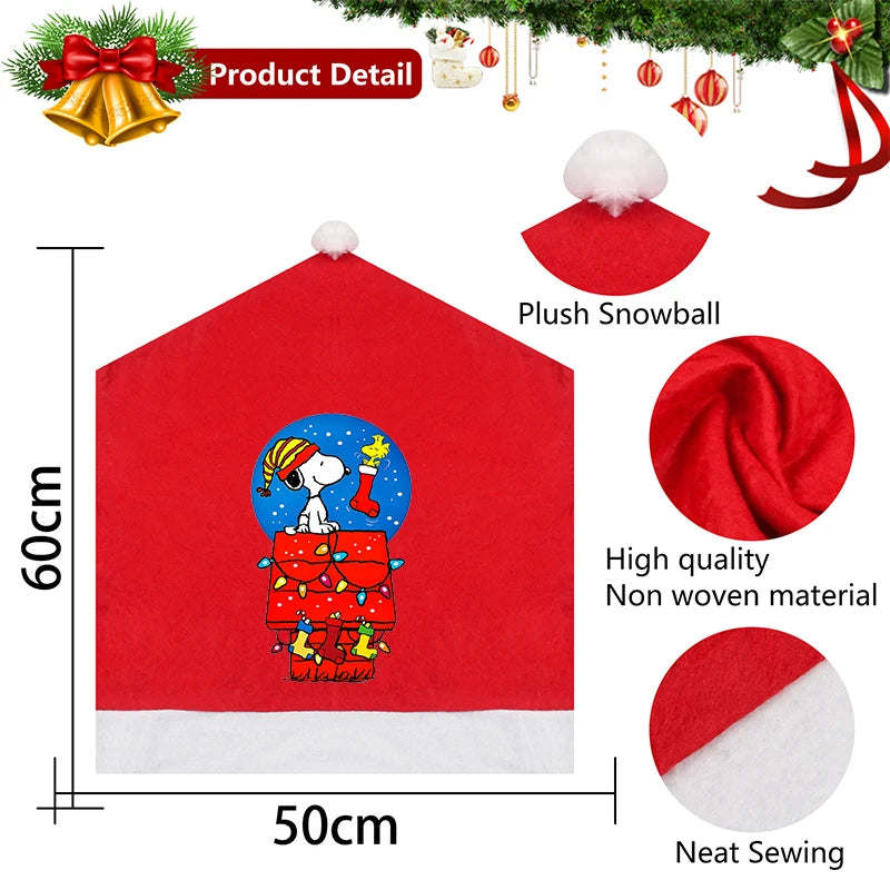 Snoopy's Christmas Hat Chair Covers | New Anime Home Decoration Living Room Cap Backrest Case | Fashion Big Xmas Gift Hot Sales