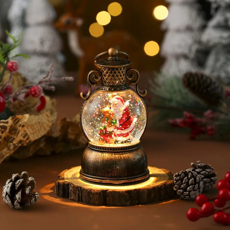 Santa Claus with Music Floating Snow Ornaments Christmas Tree Luminous Bedside Lamp Snowman Night Light New Year Gifts