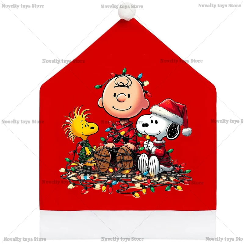 Snoopy's Christmas Chair Cover | Non-woven Fabric Seat Cover for Dining Table Decoration | Anime Xmas Party Supplies Home Gift