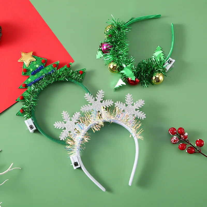 Festive Christmas Headband | Red & Green Beads, Golden Accents & Bell Charms | Hand-Wrapped Polyester Party Accessory