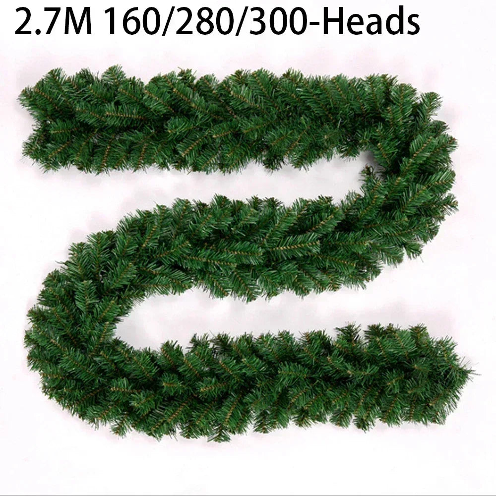 2.7M (9FT) Artificial Pine Leaf Rattan Strip | Green Christmas Garland Wreath | Christmas Pine Tree Rattan Decor Xmas Tree Ornament