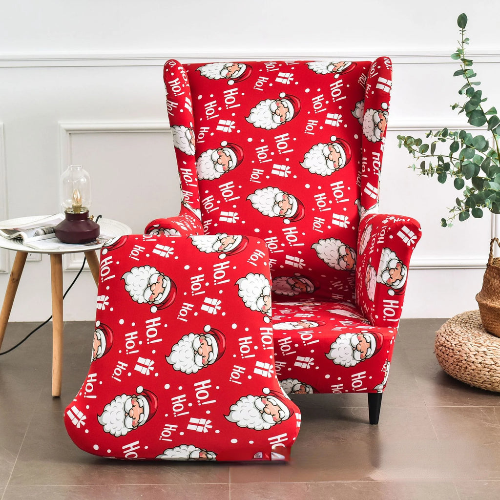 Christmas Wing Chair Cover | Elastic Relax Sofa Armchair Wingback Slipcover | Festive Christmas Decor with Seat Cushion