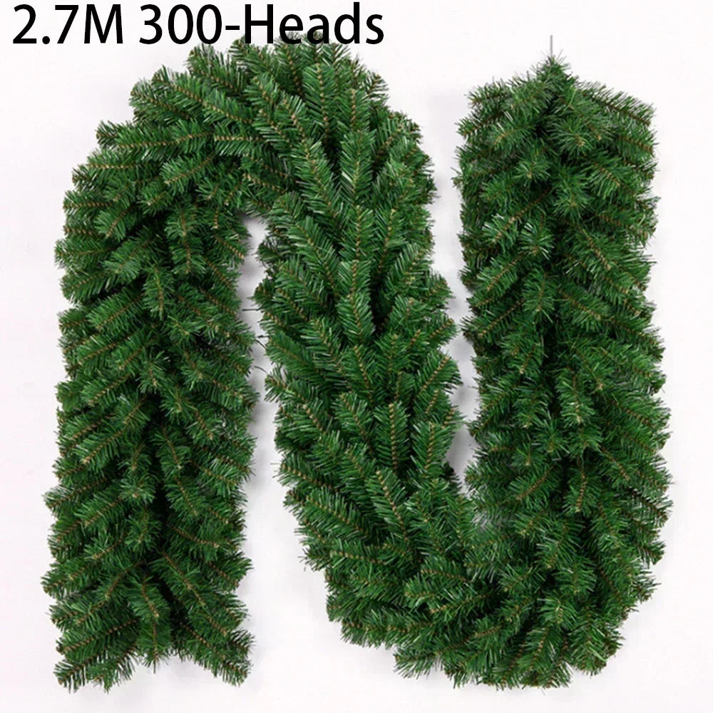 2.7M (9FT) Artificial Pine Leaf Rattan Strip | Green Christmas Garland Wreath | Christmas Pine Tree Rattan Decor Xmas Tree Ornament