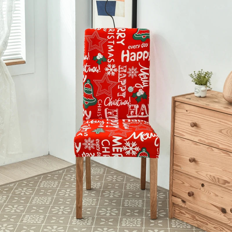 Christmas Chair Cover Dining Room Decor | 2023 Santa Claus & Snowflake Print Office Chair Covers | Stretch Removable Chair Seat Cover