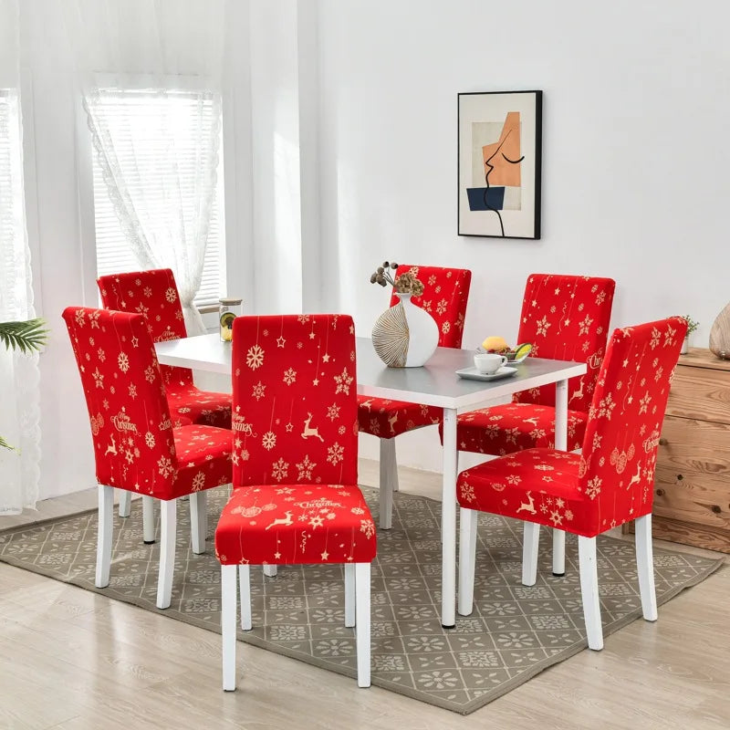 Christmas Chair Cover Dining Room Decor | 2023 Santa Claus & Snowflake Print Office Chair Covers | Stretch Removable Chair Seat Cover