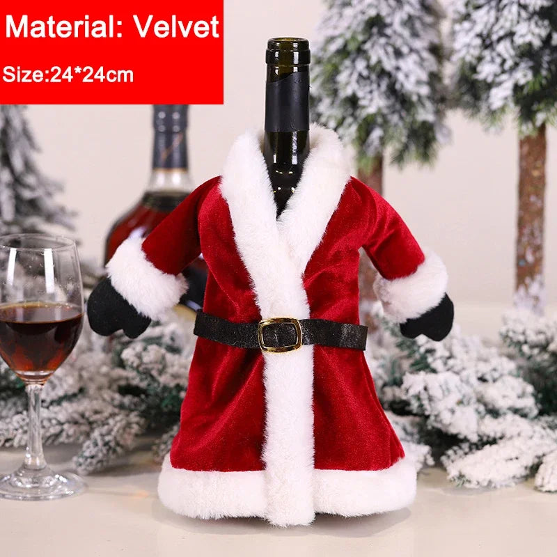 Creative Christmas Wine Bottle Cover Set | Velvet Dress Clothes Ornaments Bag | Xmas Party Dinner Table Decoration Gifts