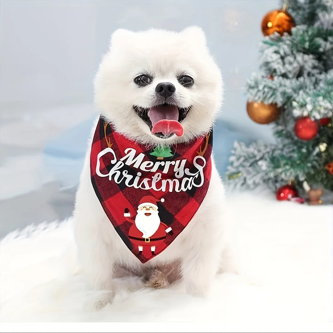 Christmas Dog Bandana | Santa & Snowman Design 100% Polyester | Adjustable Holiday Pet Headband for All Dogs