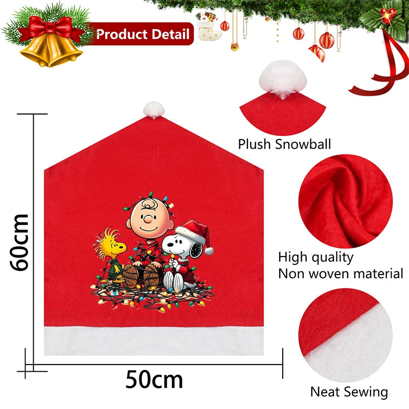 Snoopy's Christmas Hat Chair Covers | New Anime Home Decoration Living Room Cap Backrest Case | Fashion Big Xmas Gift Hot Sales