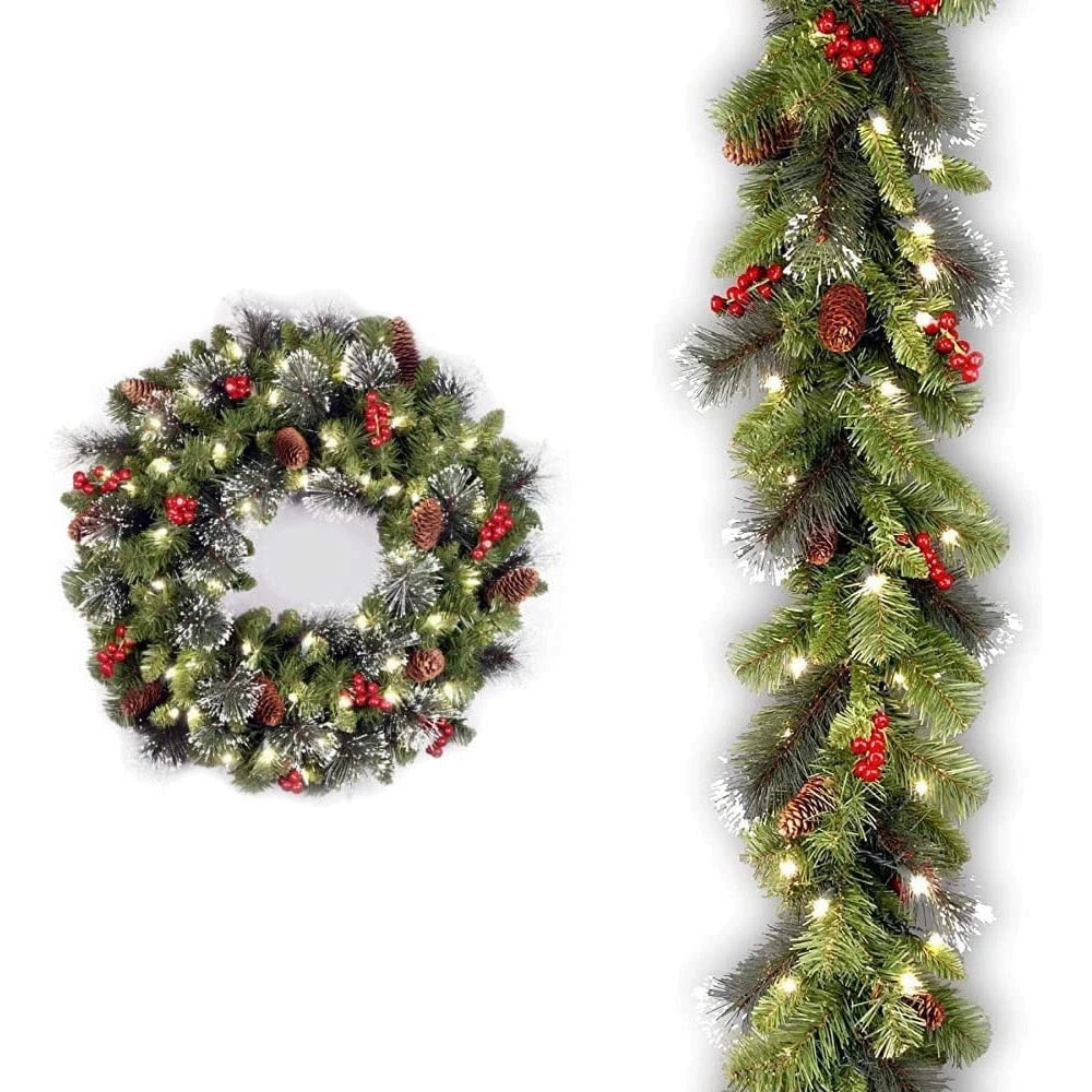 20-60cm LED Christmas Pinecone Wreath | Red Berries Artificial Xmas Wreath | New Year Party DIY Decoration to Add Christmas Vibe