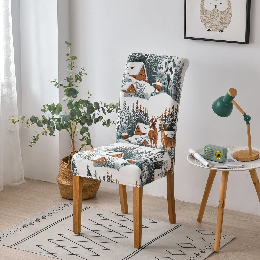 Christmas Chair Cover Dining Room Decor | 2023 Santa Claus & Snowflake Print Office Chair Covers | Stretch Removable Chair Seat Cover