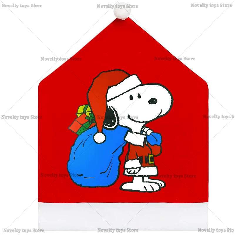 Snoopy's Christmas Chair Cover | Non-woven Fabric Seat Cover for Dining Table Decoration | Anime Xmas Party Supplies Home Gift