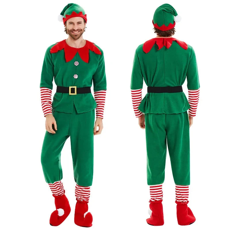 New Christmas Santa Claus & Green Elf Costume Set | Family Carnival Party Cosplay Fancy Dress Clothes | Children & Adult Suit Gift