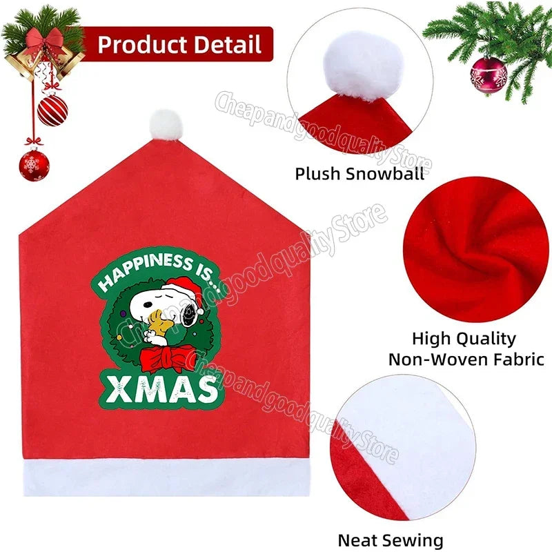 Snoopy's Christmas Hat Chair Covers | New Anime Home Decoration Living Room Cap Backrest Case | Fashion Big Xmas Gift Hot Sales